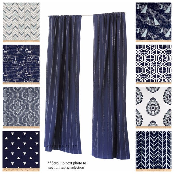 Window Curtains Drapery Panels Vintage Indigo Curtains Navy Etsy