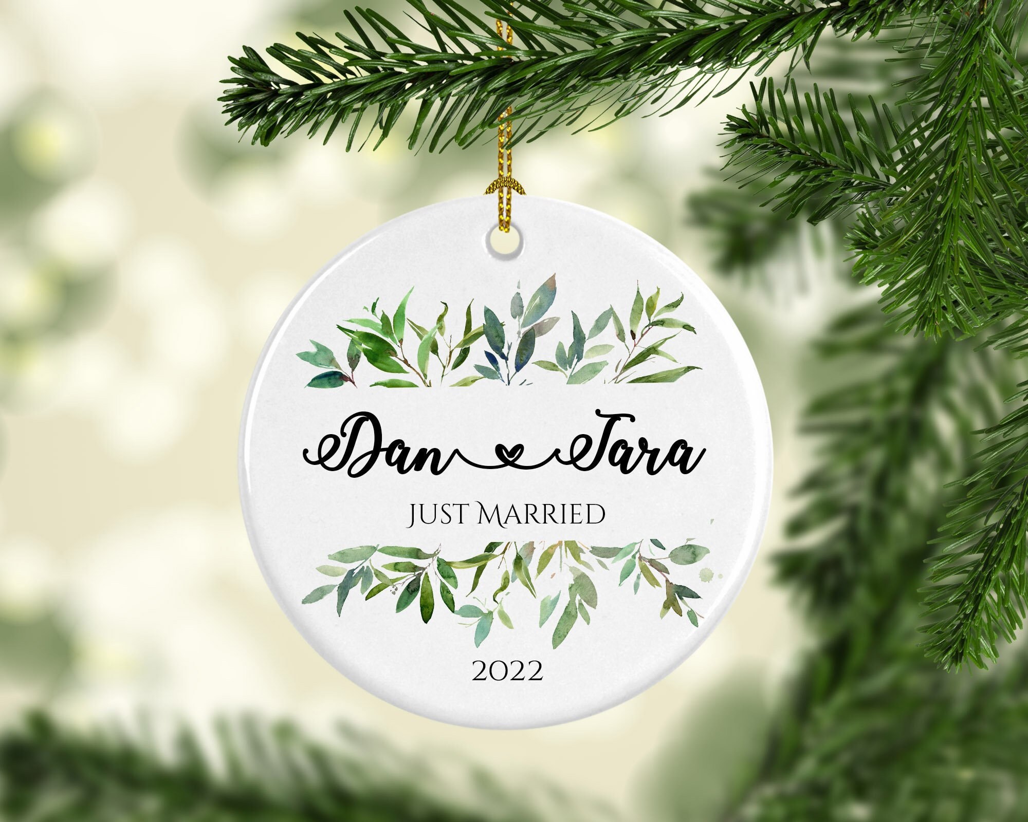 Just Married Personalized Ornament- Custom Gift for the Couple- Modern Tree Decor
