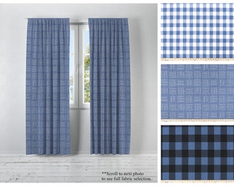 Cortinas de lona Chill Slub- Par de paneles de cortinas- Cortinas azules con estampados Premier- Cortinas a cuadros de búfalo- Tratamientos de ventanas con bolsillo para varillas
