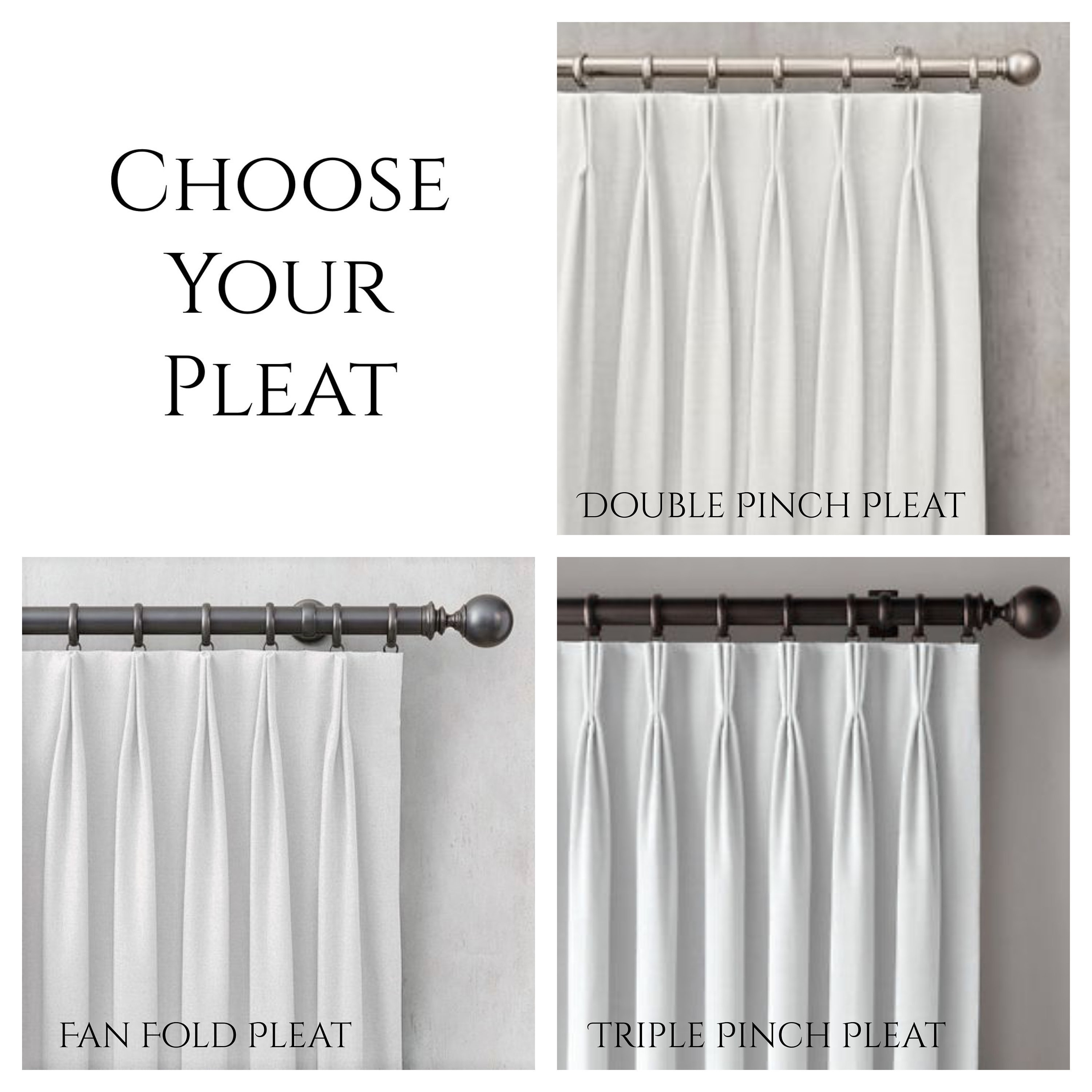Add Pleats to Our Drapes Triple or Double Pinch Pleated Curtains Fan Fold  or French/euro Pleat Custom Drapes With Hooks 