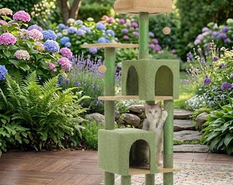 62 Inch Cactus Cat Tree Green Cat Tower Multi Level Condo Scratching Posts Indoor Cats