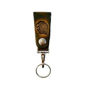 Leather Belt Fob Key Chain, Handcrafted, Many Tooled Designs, Eagle Fish Wolf Dad