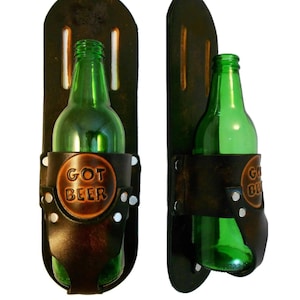 Hand-Crafted Leather Beer Holster, Many Designs Available, Drink Beverage Holder