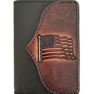 Cartera triple de cuero hecha a mano, bandera americana EE.UU., Estados Unidos de América