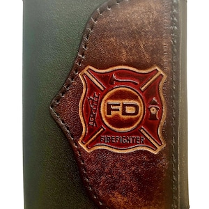 Cartera de cuero de tres pliegues "bombero" hecha a mano