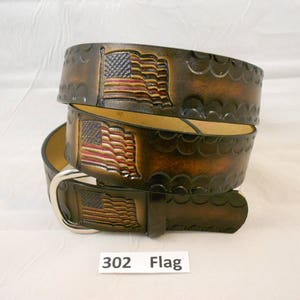 American Flag Leather Belt, Stars & Stripes, Made in USA, HandCrafted