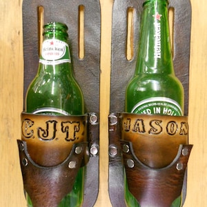 Custom Hand-Crafted Leather Beer Holster, Personalized Name or Initials, Drink Beverage Holder