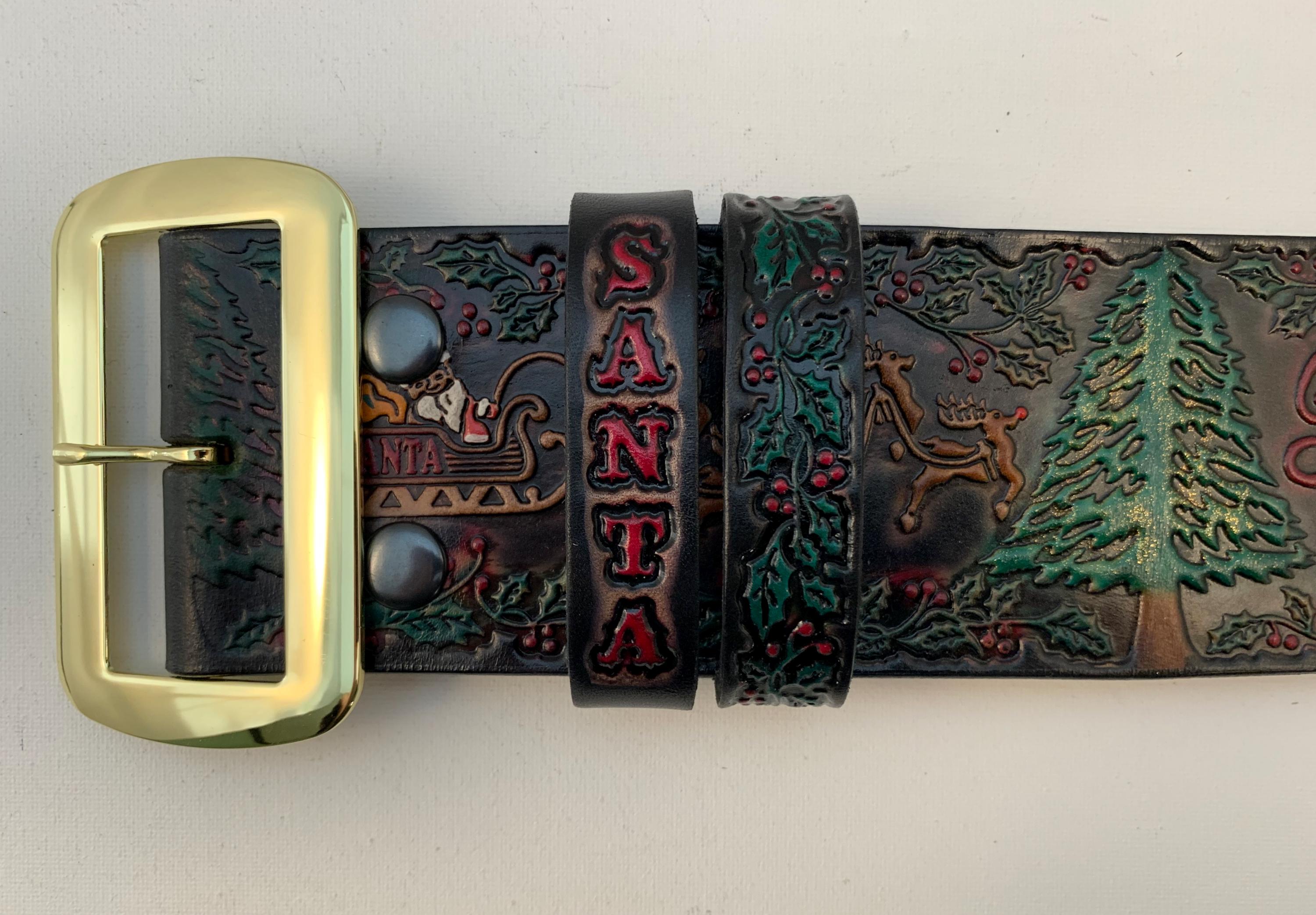 Painted Merry Christmas Scenic Tooled Leather Santa Claus  display picture 2