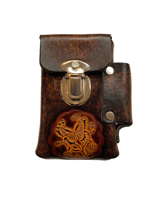 handmade leather cigarette case Hand-crafted Leather Cigarette Case, Many Designs - Roses, Butterfly,  Peace, Etc