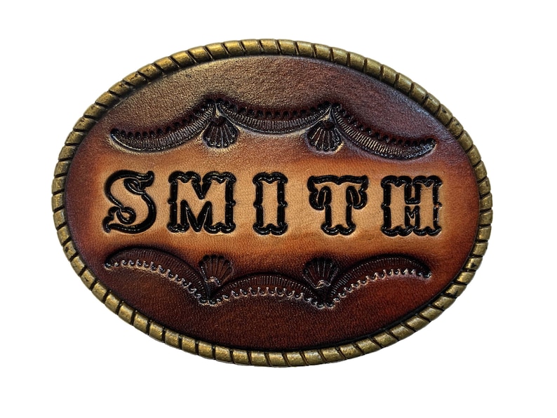Custom Tooled Leathe Belt Buckle You Own Design Text
