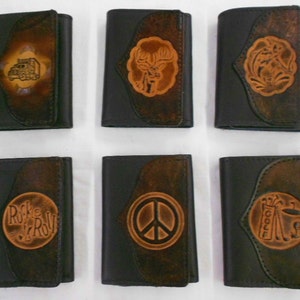 Trifold / Wallet de cuero hecho a mano, muchos diseños disponibles, llavero GRATIS