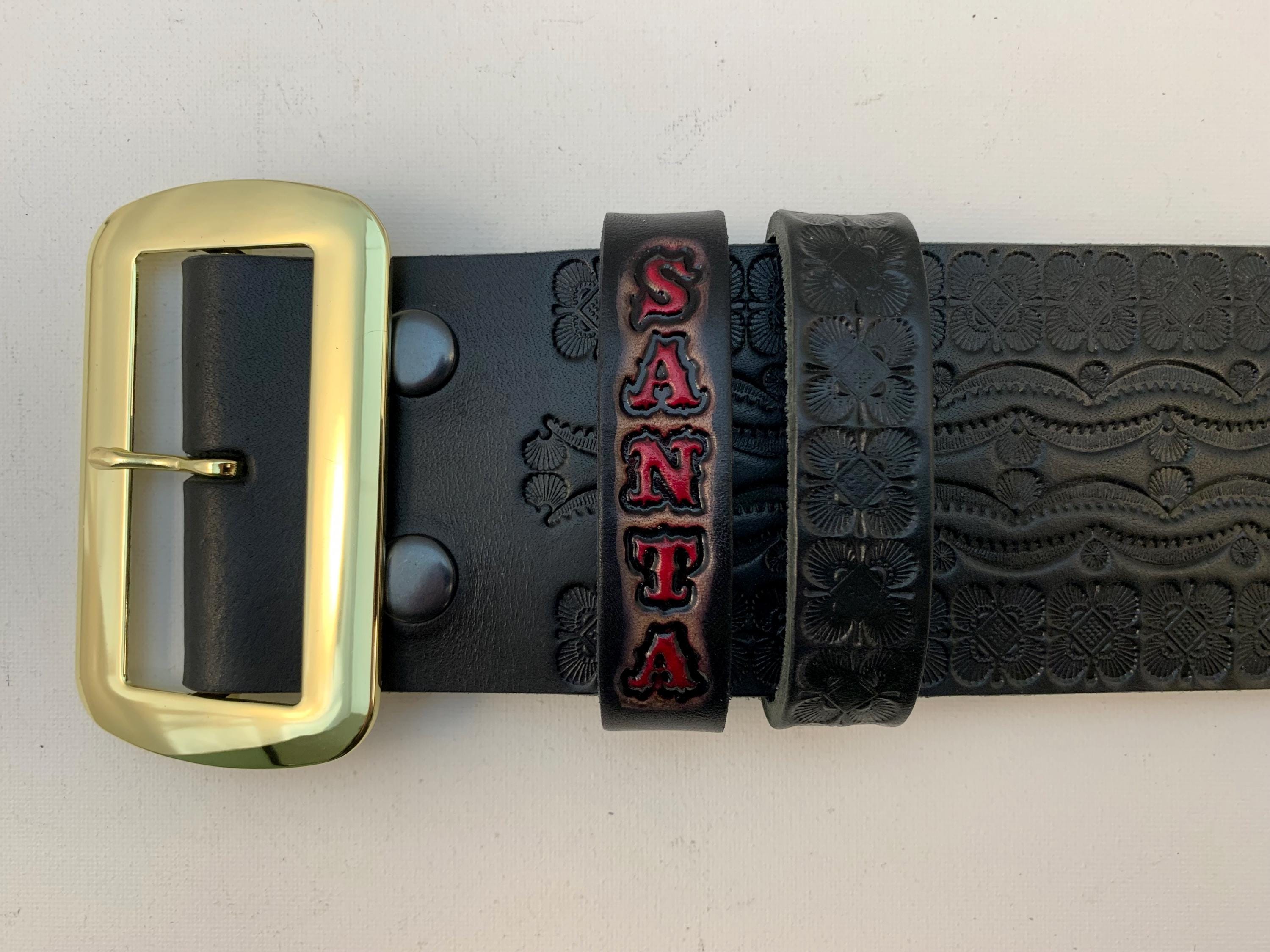 8676 Christmas Tooled Leather Santa Claus Belt And Buckle- 3\