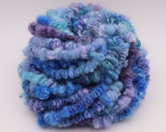 Handspun Art Yarn - CLOUDY DAY - Hand dyed Border Leicester Locks, 10.5 yards, Lockspun supercoils, hand spun yarn, gift for weaver