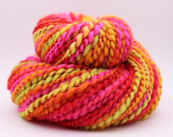 Handspun Art Yarn - CELEBRATION - Hand dyed Merino / Tussah silk, 143 yards, gift for knitter, weft yarn, hand spun yarn