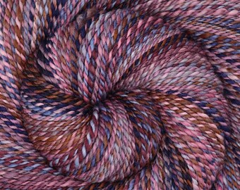 Worsted Weight Handspun Yarn - SHADOWLANDS - Hand dyed Polwarth wool/ Mulberry Silk, 233 yards, hand spun, gift for knitter, weft yarn