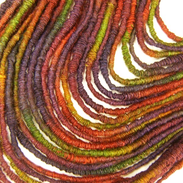 SALE Handspun Art Yarn - DARK RAINBOW - Handpainted Silk / Merino wool, Super Bulky weight, 28 yards
