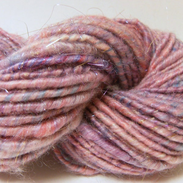 Handspun Corespun Art Yarn - LIZZIE'S LINGERIE - Tencel / Glitz / Merino wool, 65 yards