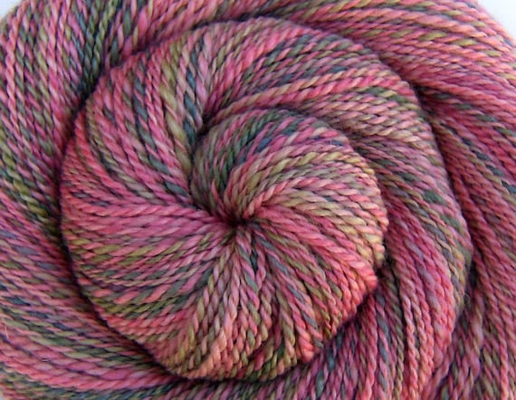 Handspun Worsted Weight Yarn Wild English Roses Hand Dyed Bluefaced Leicester Silk 243 Yards Pink Hand Spun Bfl Yarn Gift For Knitter