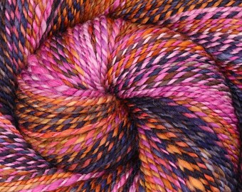 Jumbo Skein Bulky Weight Handspun Yarn - HOLI FESTIVAL - Hand dyed Polwarth wool/ Mulberry Silk, 364 yards, gift for knitter, weft yarn