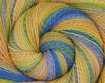 Handspun Yarn, Fingering weight - MEADOW OF DAISIES - Handpainted Polwarth wool /Tussah Silk, 436 yards, knitting yarn, gift for weaver
