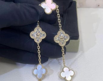 18k Massivgold, Vintage Alhambra Armband, 5 Klee Motive (Stein + Diamant)