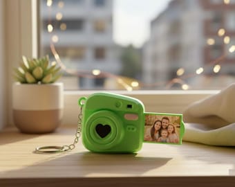 Instax Camera Keychain Personalized Photo – Custom Polaroid Style Mini Keychain Green