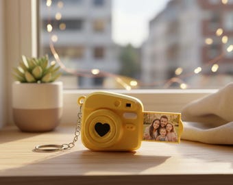 Instax Camera Keychain Personalized Photo – Custom Polaroid Style Mini Keychain Yellow