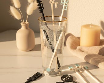 Custom Drink Stirrers • Personalized Cocktail Sticks • Wedding Stir Sticks • Party Drink Decorations • Custom Name Bar Accessory- (6 Inches)