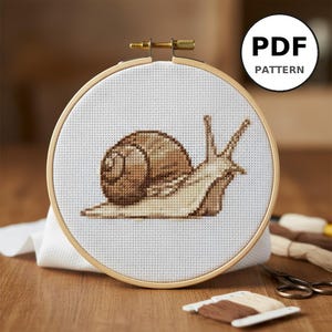 Cute Snail Cross Stitch Pattern, Small Garden Design for Beginners (Digital Download)