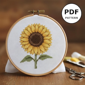 Sunflower Cross Stitch Pattern, Easy Floral Design, Small 100x100 Embroidery Chart, Modern DIY Home Decor, Instant Download PDF