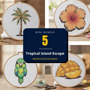 Modern Cross Stitch Pattern Bundle Tropical Leaf Mango Hibiscus Flower Palm Tree Parrot Counted Cross Stitch PDF Pattern Keeper Compatible