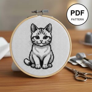 Cute Cat Cross Stitch Pattern PDF | 100x100 Grid | 10 Colors