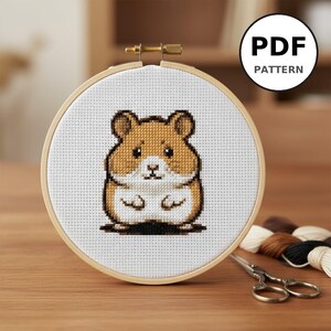 Cute Hamster Cross Stitch Pattern PDF | 100x100 Grid | 9 Colors