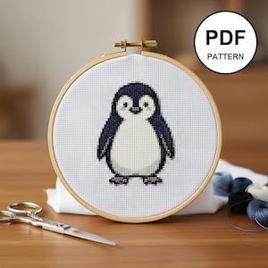 Cute Penguin Cross Stitch Pattern PDF | 100x100 Grid | 10 Colors