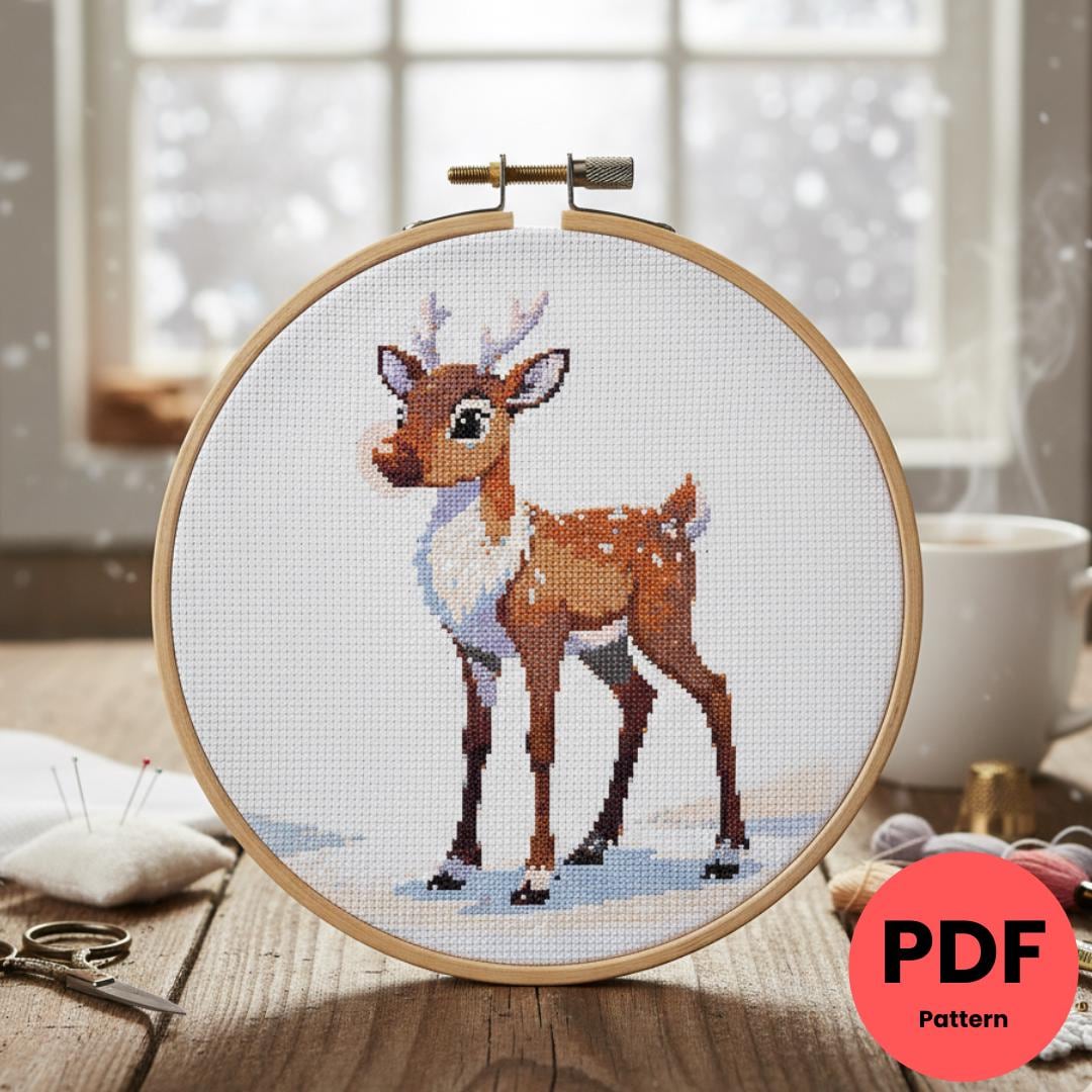 Simple Christmas Reindeer Cross Stitch Pattern PDF | Beginner Friendly ...