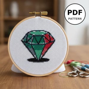 Crystal Gem Cross Stitch Pattern, Simple Geometric Design, DIY Embroidery, 100x100 Stitches, 10 DMC Colors, Instant Download PDF