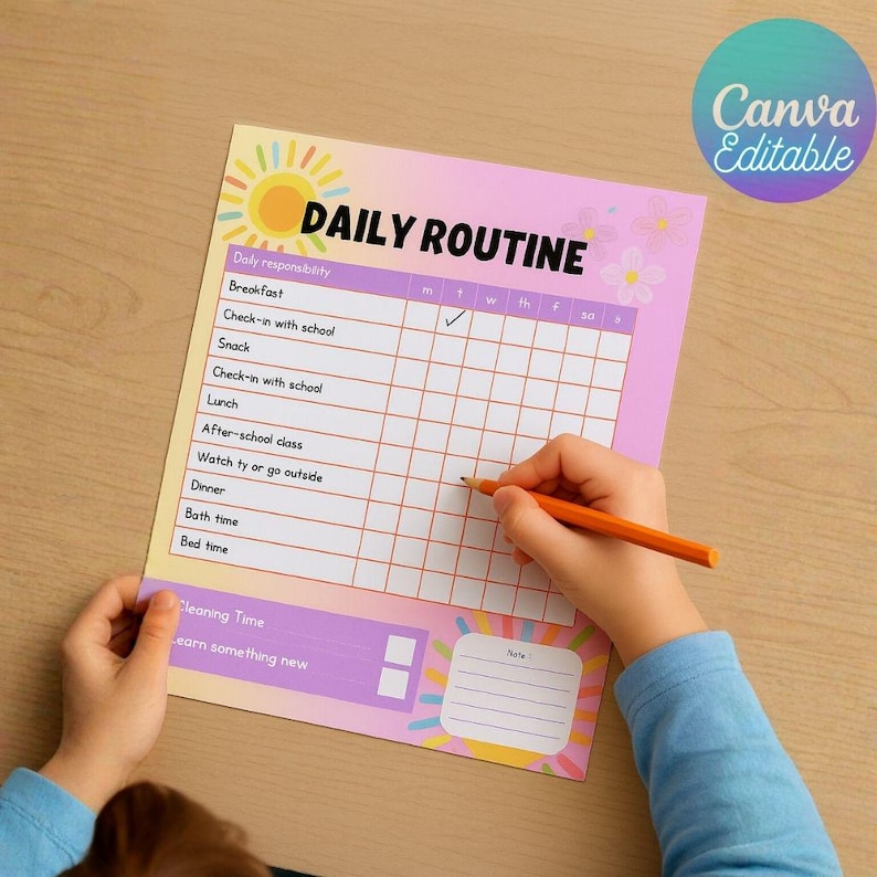 Kids Daily Routine Chart, Morning Evening Checklist (printable PDF PNG ...