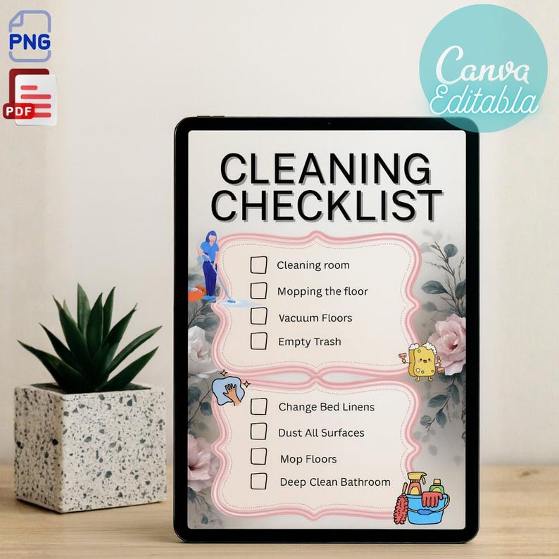 Printable Cleaning Checklist, Floral Home Chore List (digital Download ...