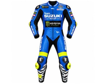 Suzuki MotoGP Leather Racing Suit, One-Piece Motorcycle Gear, Custom Fit