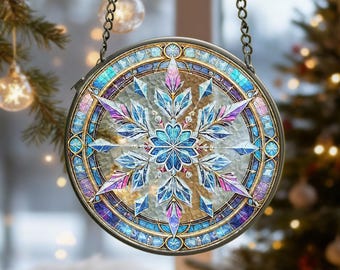 Snowflake Glass Suncatcher Ornament: Winter Xmas Keepsake Gifts