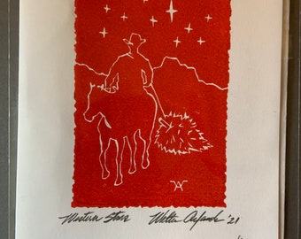 Western Stars linocut Christmas Cards
