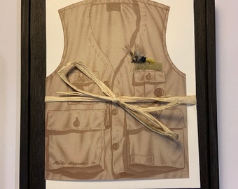 Fly fishing vest blank note cards with real fly in box of ten
