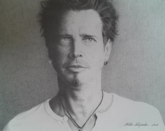 Chris Cornell pencil portrait print signed limited edition