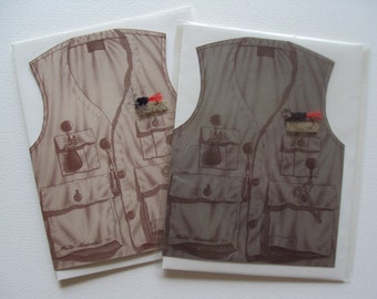 Fly Fishing Vest greeting card (blank)