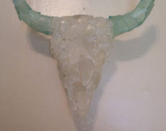 Beach glass steer skull