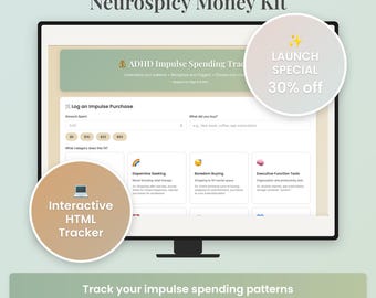 Interactive HTML ADHD Financial Tracker | ADHD Tax Calculator | Impulse Spending Budget Tool | Instant Download