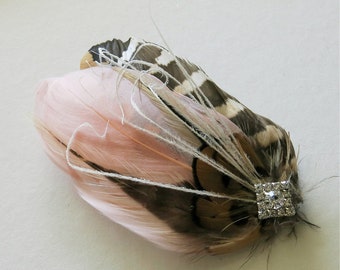 Pince à cheveux plume Bibi plume de faisan pêche ivoire et cuivre, barrette de demoiselle d'honneur mariée, bibi de mariage accessoire #13