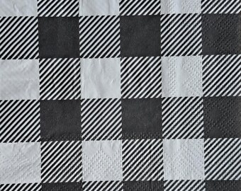 Servilletas de papel con estampado de cuadros búfalo para decoupage, ideales para álbumes de recortes, diarios creativos y manualidades de técnica mixta. Juego de 2 servilletas de cóctel.