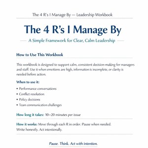 The 4Rs Leadership Framework Workbook | Manager Decision-Making & Conflict Resolution Guide I Digital Download