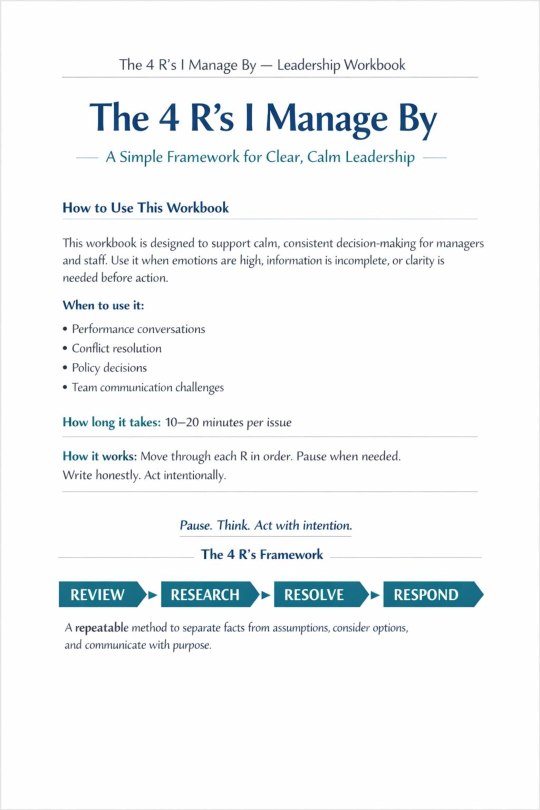 The 4rs Leadership Framework Workbook | Manager Decision-making ...
